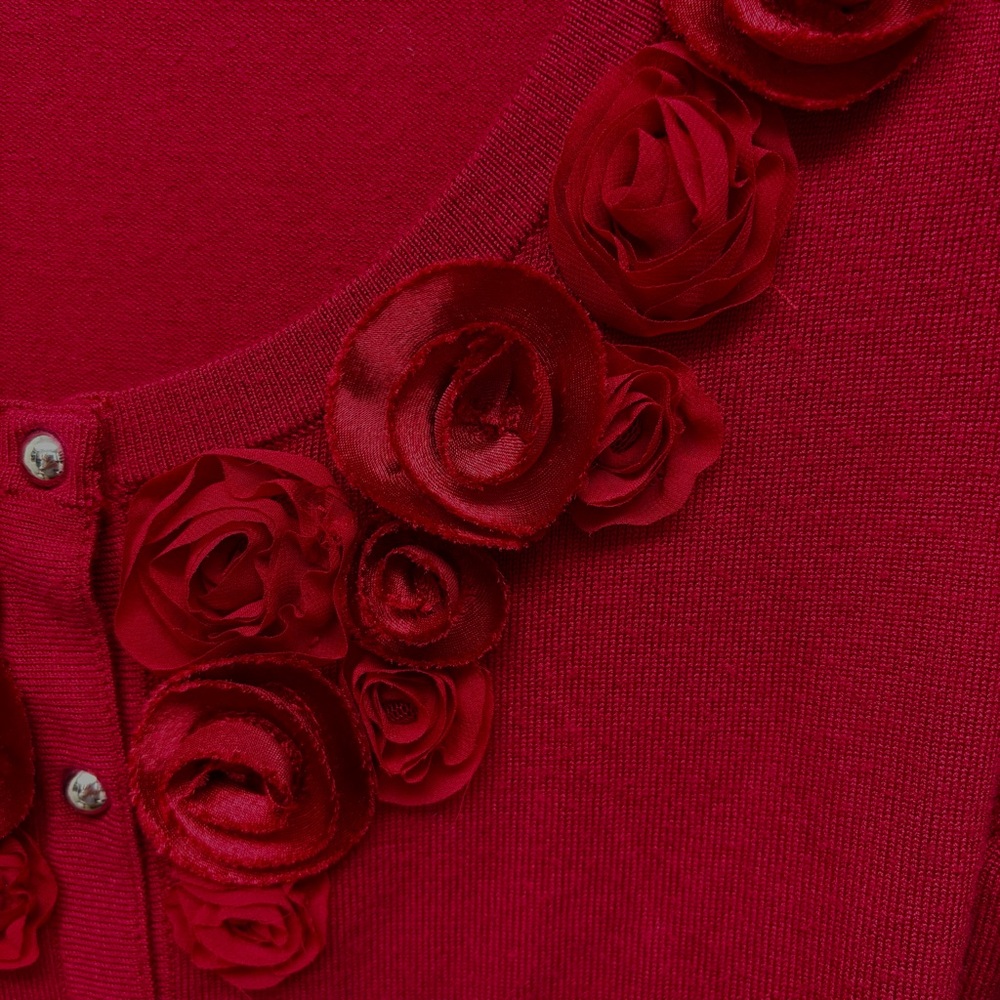 White House Black Market Red Cardigan with Floral Accents - Picture 5 of 10